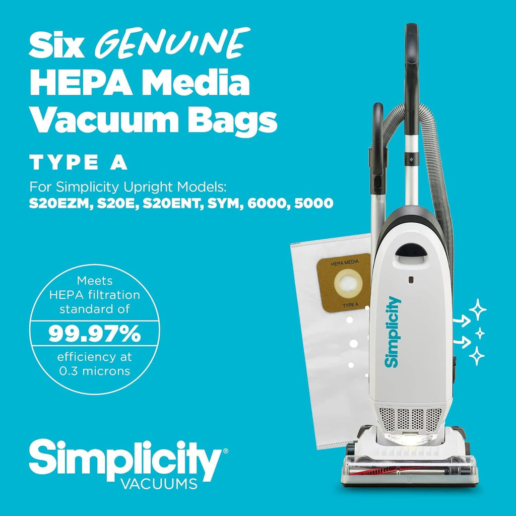 Simplicity Hepa Bags - Type A (6 Pack)