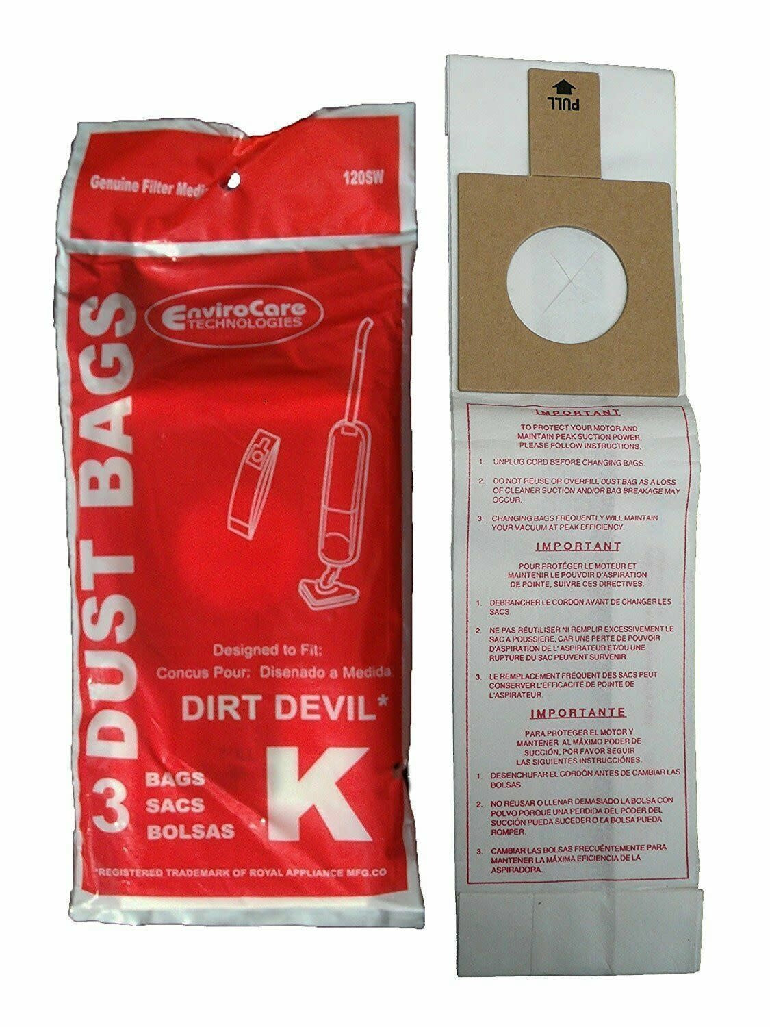 Dirt Devil EnviroCare Bags - Type K (3 Pack)