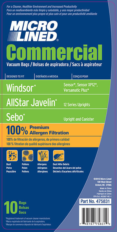 Windsor/Sebo Bags - DVC Micro Lined Paper (10 Pack)
